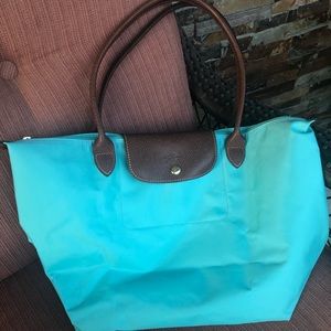 Longchamp Le Pliage Large Shoulder Bag in Aqua